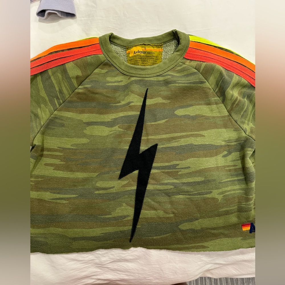 Aviator Nation Camo lighting bolt sweatshirt size L